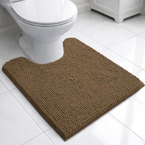 Image of LUXEHOME International Microfibre Chenille Contour Bath Mat for Bathroom, Anti Slip Super Absorbent Quick Dry Washable Bathroom Mats, Solid (Chocolate 47x47cm) Pack of 1