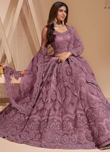 Image of ZAALIMA FASHION Women's Semi Stitched satin blend Lehenga Choli with Embroidered Pattern Unstitched Blouse and Dupatta Set | Women's Lehenga Cholis