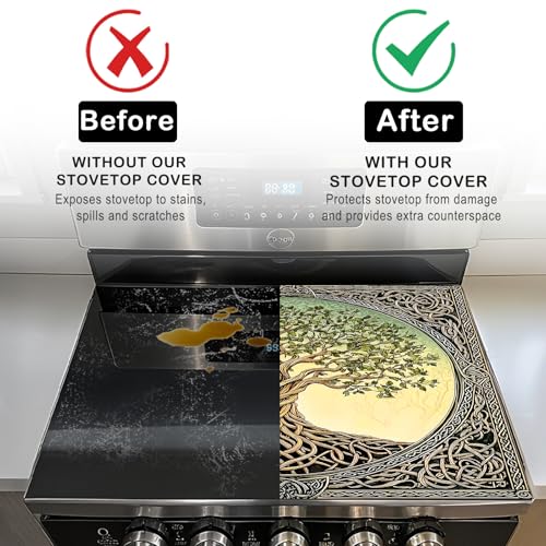 Image of Nuxovilar Stove Top Cover for Electric Stove, 20x28 Inch Polyester Glass Cooktop Protector with inchTree of Life inchpattern Design, for Kitchen Decor & Daily Use