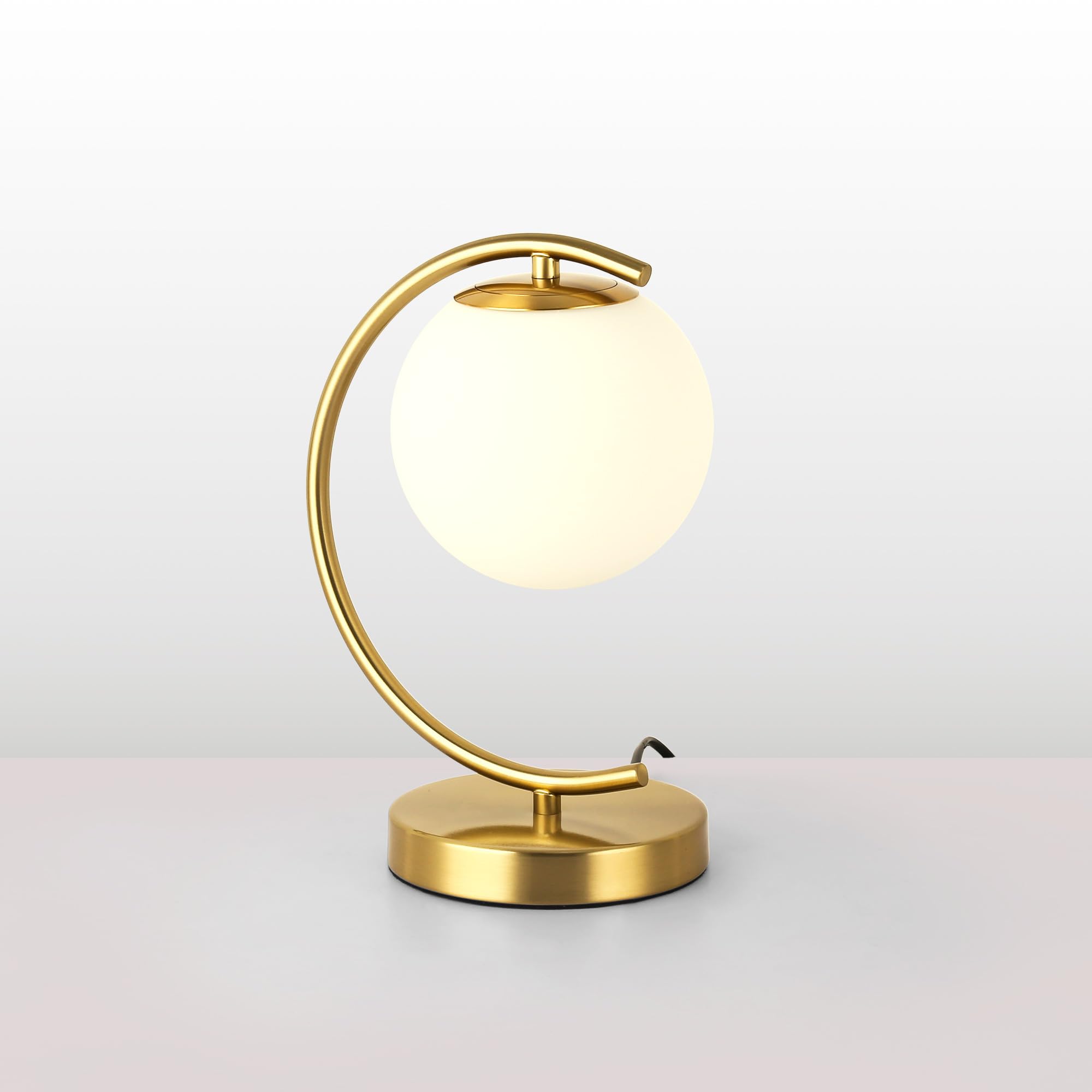 Lámpara de mesa BARCELONA LED dorado, cristal opal y aluminio metálico, diseño grande clásico y moderno, estilo retro y lujo para dormitorio, salón y escritorio