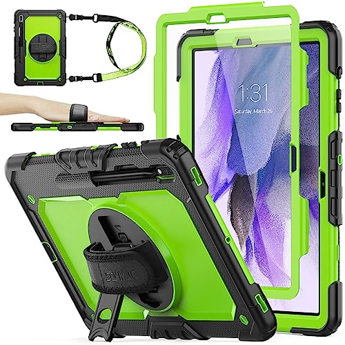 Image of SEYMAC Stock Case for Samsung Galaxy Tab S8 Plus 12.4 inch / S7 FE / S7 Plus 12.4 inch with Screen Protector, Pencil Holder, 360 Rotating Hand Strap & Stand, Drop-Proof, Green /Black