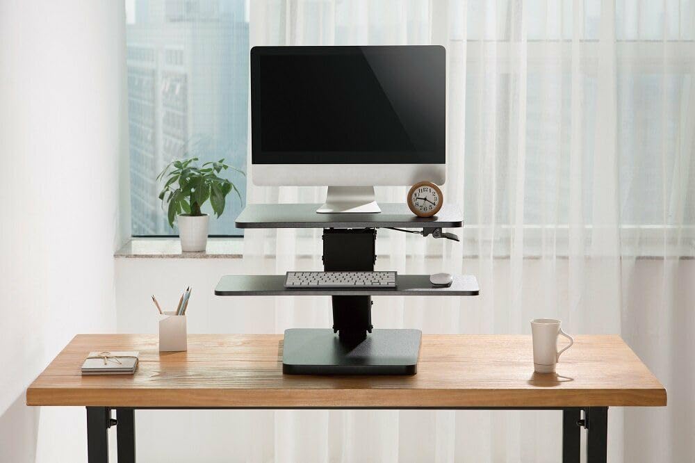 UPdesk One - Schreibtischaufsatz höhenverstellbar für Laptop & PC - Schreibtischerhöhung - Stehpultaufsatz für Schreibtisch - Höhe 16-44,5 cm - Breite 40 x 60 cm - Gasfeder - SCHWARZ