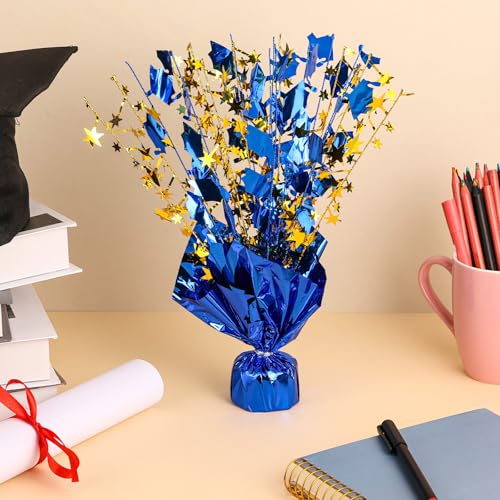 Image of 6 Packs Graduation Decorations Centerpieces for Tables Metallic Foil Star Graduate Cap Burst Tabletop Display in Blue and Gold for 2026 Grad Ceremonies Celebrations Party Decor Supplies 12 inch