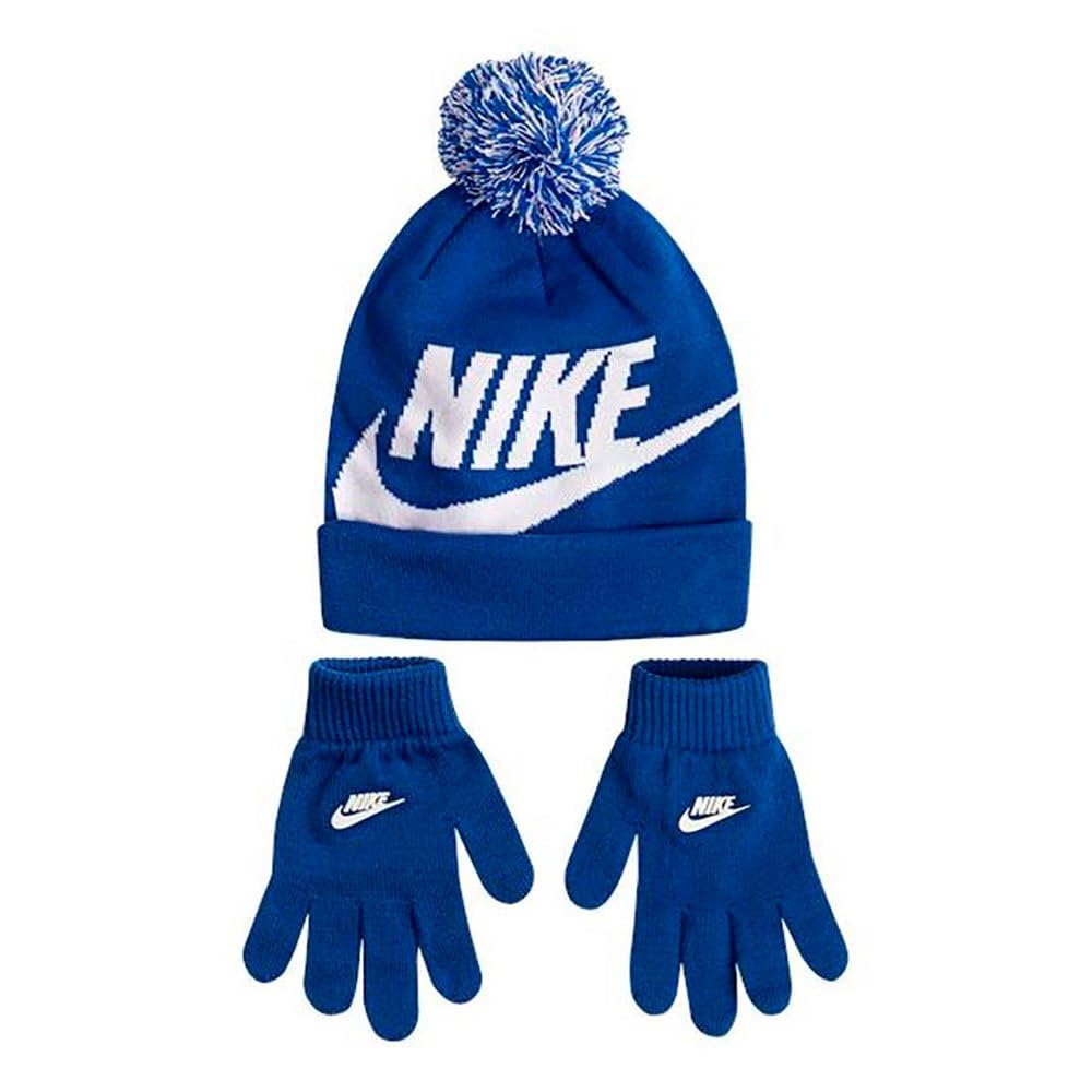 Nike Kids Boys Swoosh Pom Beanie & Glove Set, Blue