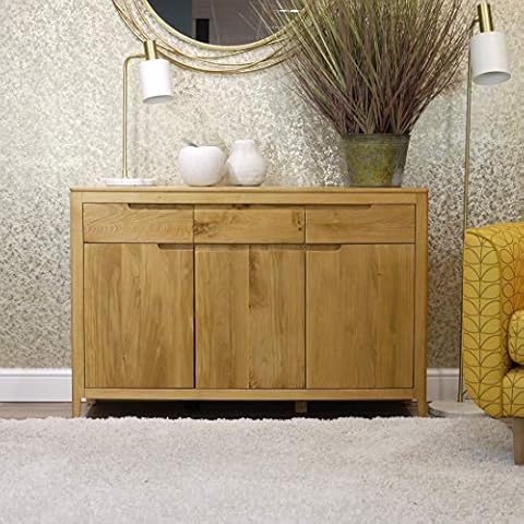 Stockholm Oak Sideboard | Large 3 Door 3 Drawer Cabinet | Light Wood Retro Cover