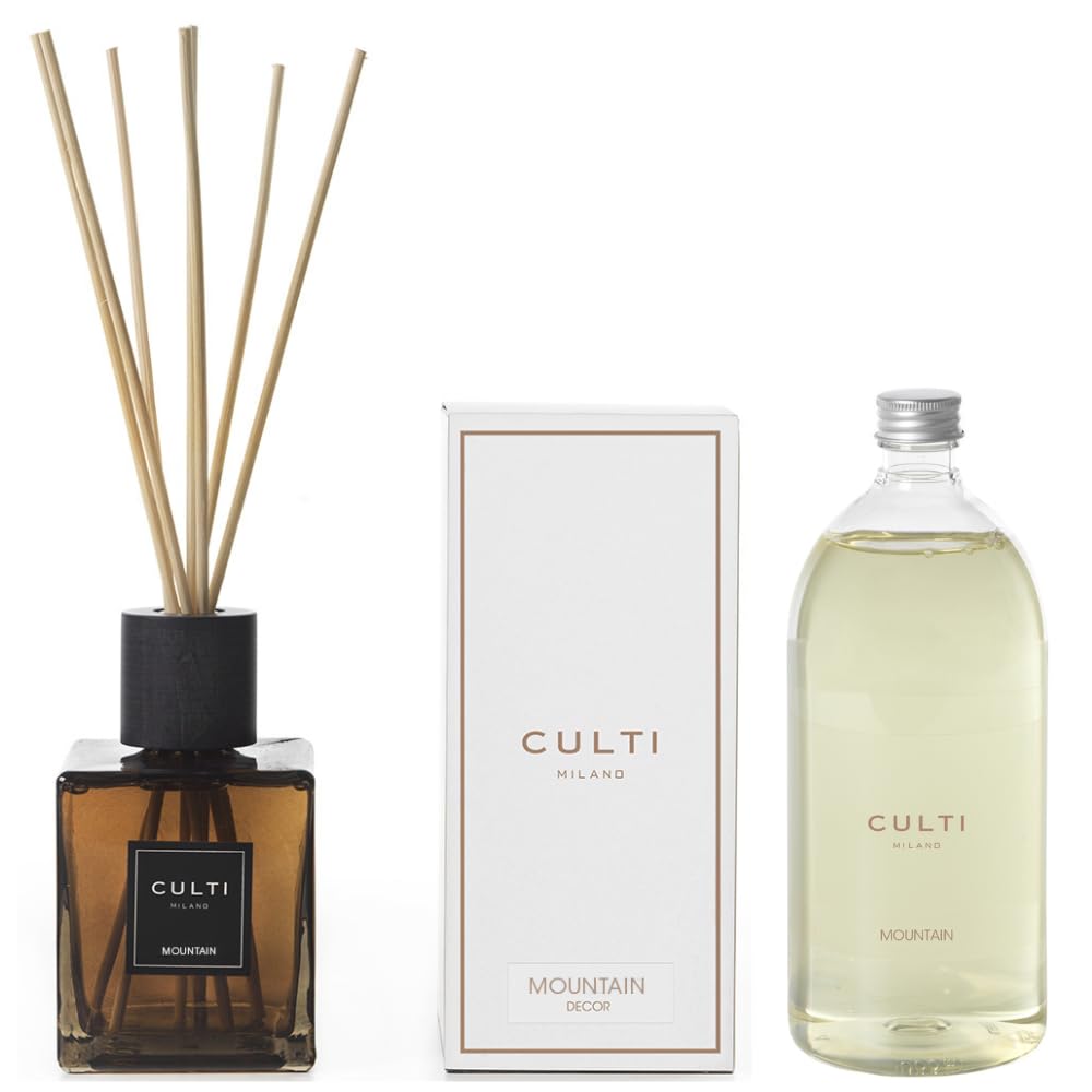 Duftstäbchen 500 ml Decor mit Nachfüllpackung 1000 ml – eleganter Raumduft – Culti Milano – Lebensdauer 6 Monate Abdeckung 30 m² – raffiniertes Design und hochwertiger Duft (Mountain)