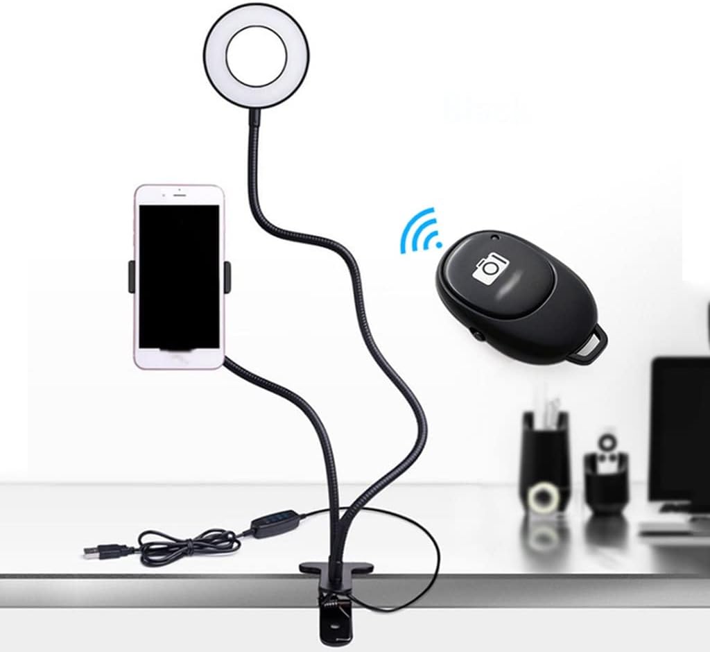 2 in 1 LED Selfie Ring Light with Long Arm Cell Phone Holder for Makeup Photographt Fill Lamp (Color : Black)
