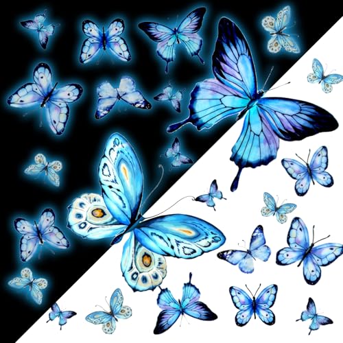 Set de 25 vinilos mariposas luminiscentes azules miniatura 1