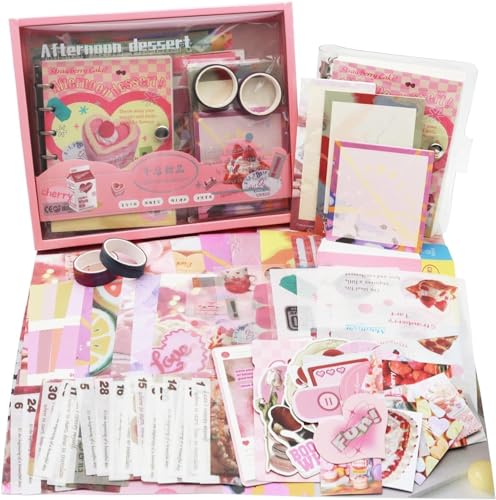 Image of ATIRAMANIYA Vintage Aesthetic Scrapbook Kit(346Pcs) Scrapbooking Supplies Kit with Bullet Junk Journal,Stationery,A6 Grid Notebook Journaling Gift for Girl (Dessert Scrapbook)