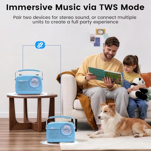 Radio portátil AM FM SW retro con Bluetooth y USB azul miniatura 5