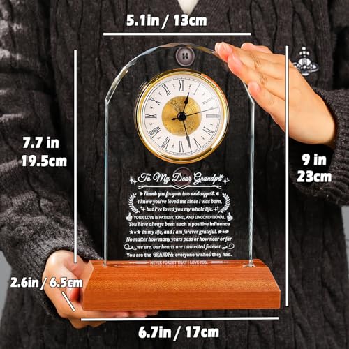 Image of Arikyrist Gifts for Grandpa from Granddaughter Grandson Glass Clock Grandpa Birthday Gift with Wooden Light Base, Presents for Best Grandfather from Grandchild Christmas Keepsakes for Him Table Decor