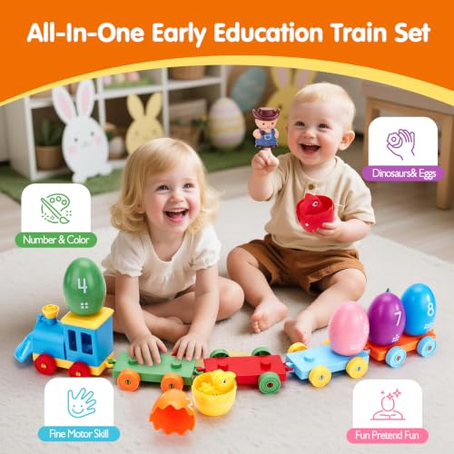 Image of hahaland Montessori Dinosaur Train Set, Learning Toy for Toddlers Ages 2-3