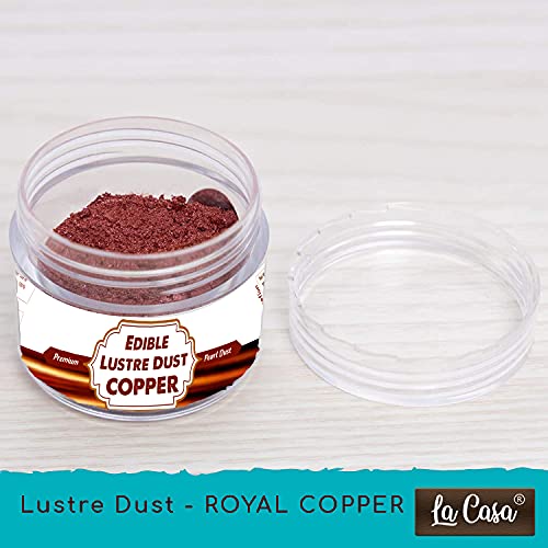 Image of La Casa Premium Edible Lustre Dust - Bright Copper | Pack of 2 | Pearl Dust Ideal for Cake Icing Decoration & Garnishing | 2x9gm |