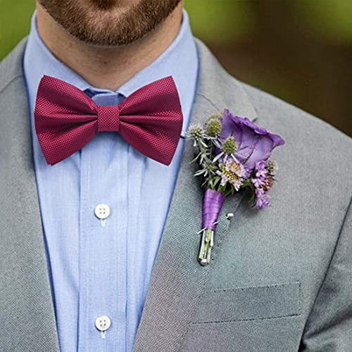 Image of HISDERN Bow Ties for Men Solid Color Pre-Tie Bow Tie and Pocket Square Set Classic Formal Tuxedo Bowties for Wedding Party