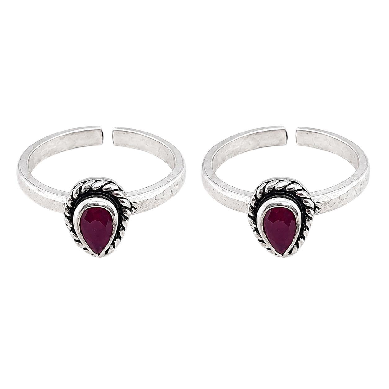 sahiba gems 925 Sterling Silver Antique Ruby Stone Toe Rings for Women | Band Bichiya | Pair of 2 | Lightweight & Skin Friendly-picture-19