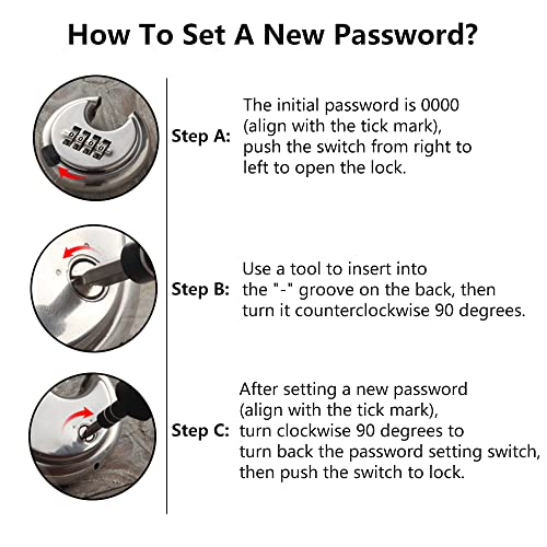 Image of Combination Lock, 4 Digit Disc Padlock with Hardened Steel Shackle, Keyless Heavy Duty Combo Lock for Outdoor Sheds Fence, Gate Hasps, Storage Unit, School Gym Locker