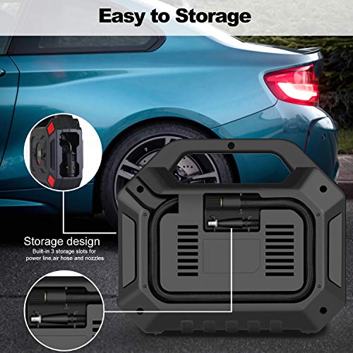 Portable Air Compressor Tire Inflator, DC 12V Air Compressor Tire Inflator with Digital Pressure Gauge LED Light, Auto Tire Pump Air Pump for Car, Bicycle, Motorcycle, Balls - Thumbnail 5