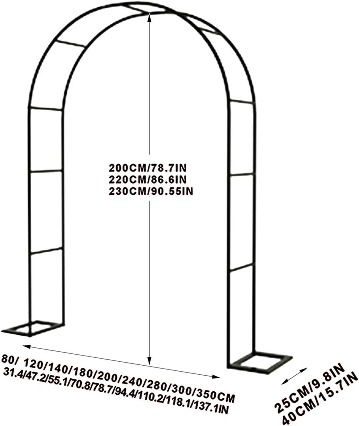 Garden Arch Trellis, garden arbor, Metal rose climbing support frame, stable structure and easy climbing, outdoor auxiliary decoration with weatherproof base ( Color : White , Size : 80x200x40CM )