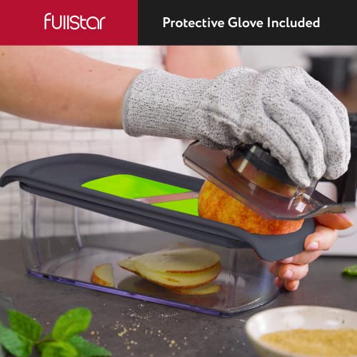 Fullstar-Mandoline-Slicer-for-Kitchen-Fruit-Cutter-Cheese-Grater-Cucumber-Slicer-Veggie-Spiralizer-Food-Cutter-Kitchen-Gadgets-with-Safety-Glove-6-in-1-GrayGreen