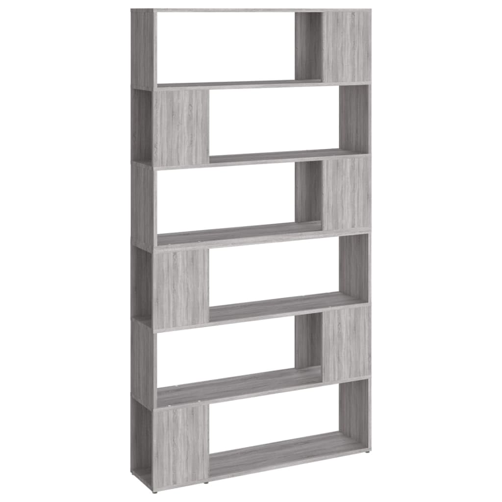 Estantería de salón moderna en madera gris con divisor estable para libros y decoración