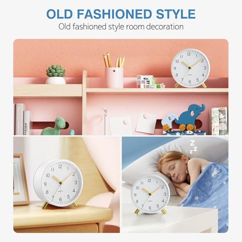 Silent Analog Quartz Kids Alarm Clock, Round Metal, Night Light - Image 4