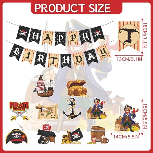 Image of Gameza Pirate Birthday Party Decorations 16PCS Hanging Swirl Banner | Pirate Hanging Swirl Banner Decoration, Birthday Party Ceiling Wall Streamer Decor