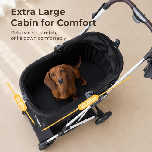 Image of T4 Pet Stroller for Small Medium Dogs, Cat Strollers for 2 Cats, 4 Wheels Folding Pet Stroller for Cats with Pad, Canopy and Cup Holder, Black