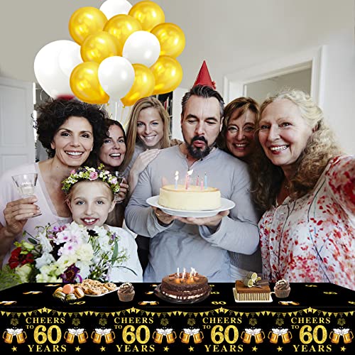 3 Pack Black Gold 60Th Birthday Tablecloth Decoration For Men Women, Cheers To 60 Years Table Cover Party Supplies, Sixty Years Old Birthday Anniversary Disposable Rectangular Table Cloth Decor #TOP4