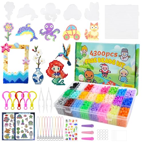 lompyeu Kit de Perles à Repasser, 4300 pcs 5mm Perle a Repasser 24 Couleurs avec Boîte De Rangement, Panneau Perforé, Pour Enfants GarçOns Filles Cadeaux...