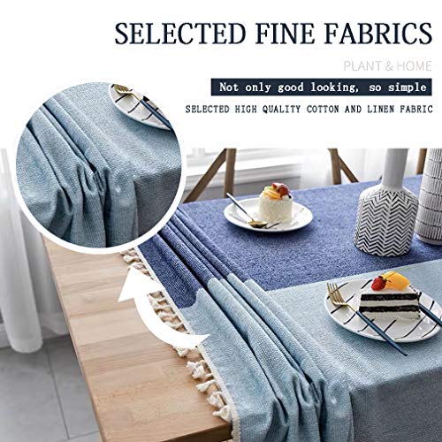 Pahajim Tablecloth Modern Fashion Spliced Striped Tablecloth Washable Dust-Proof Cotton Linen Stitching Tassel Table Cloth for Rectangle Tables Kitchen (Stitching Blue, Rectangle/Oblong,55 x 94 Inch)