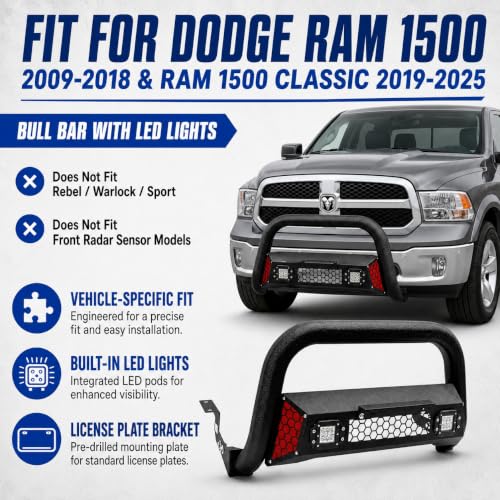 Image of Bull Bar Fit for Dodge Ram 1500 2009-2018 & Ram 1500 Classic 2019-2025