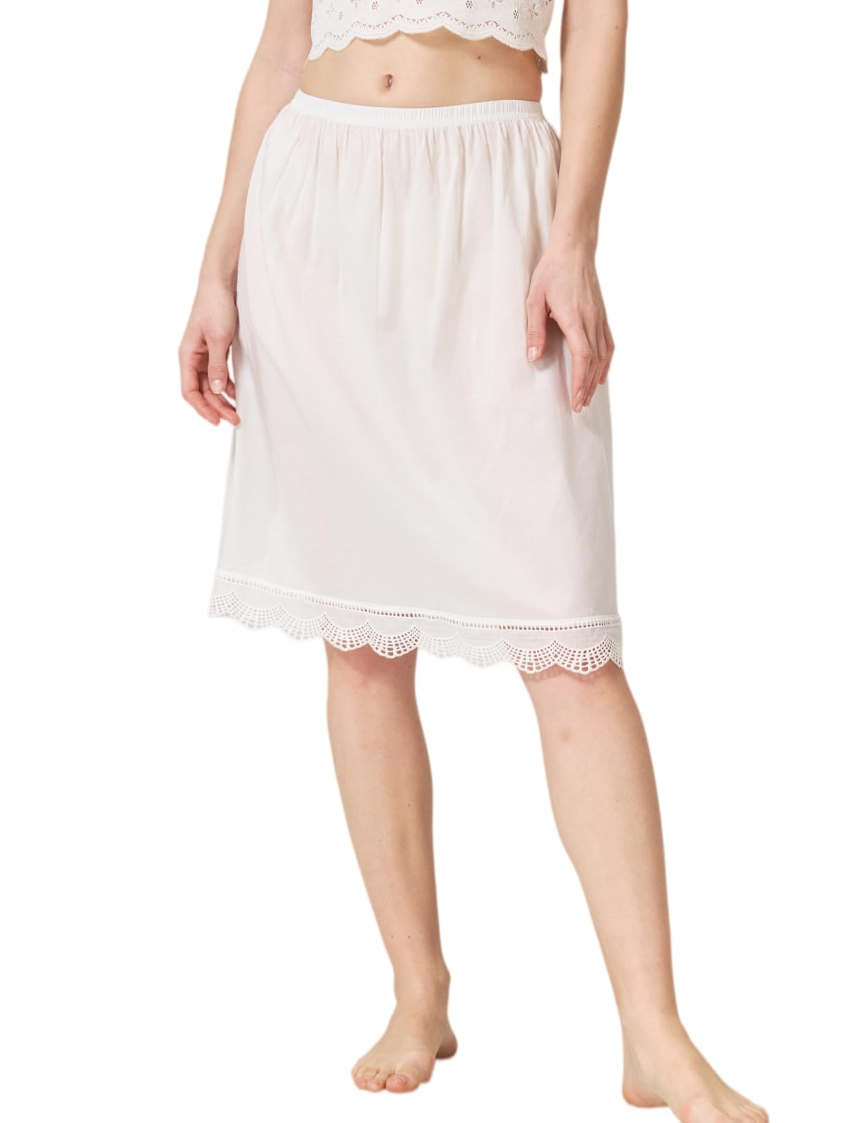 BEAUTELICATE Sottogonna in Cotone Corta Antistatico Sottoveste con Pizzo Smerlato Elastico in Vita Avorio 60cm 80cm