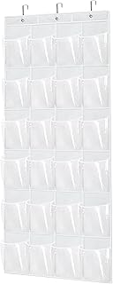 Over The Door Shoe Organizer with 24 Clear Pockets and Metal Hooks – Hea...