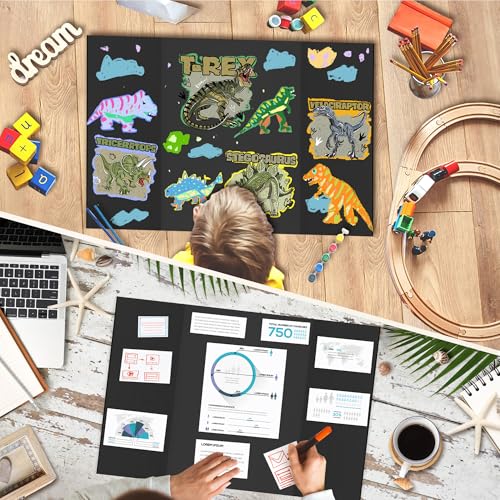 Image of Chell Mini Size Trifold Poster Board, 16 inch x 24 inch, Small Corrugated Project Boards, Black, 2 Pack
