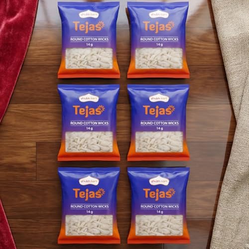 Image of Shubhkart Tejas Round Cotton Wicks for Diya & Puja | White Phool Batti for Aarti, Temple, Daily Worship & Festive Use |Puja | Long-Lasting Diya Batti for Mandir - Pack of 6 (450 Wicks Total) | Diwali