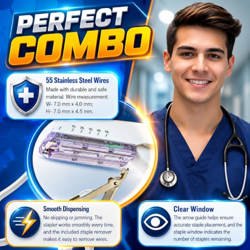 Image of Disposable Skin Stapler with 55 Preloaded Sterile Wires Plus Remover Tool