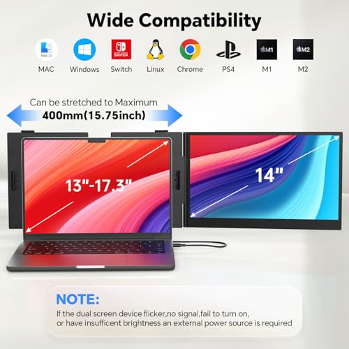 Image of POTTMACEE 14.2 inch One-Cable Laptop Screen Extender, 0.17 inch Ultra-Slim FHD 1080P IPS Portable Monitor for Laptop, Travel Dual Monitor Extender, Plug-Play for Windows /Mac /Chrome, Fit 13-17.3 inch Laptops
