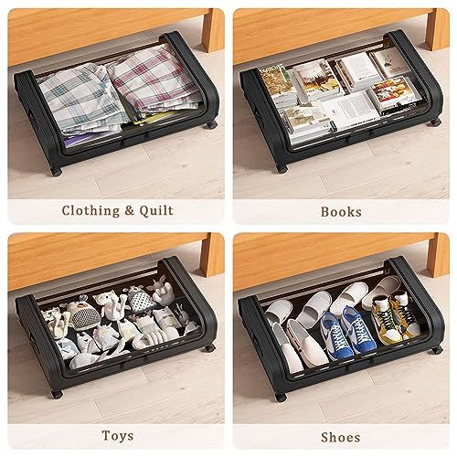 Contenitore per scarpe sotto il letto, con ruote, pieghevole, salvaspazio, 2 scatole premium per scarpe e accessori
