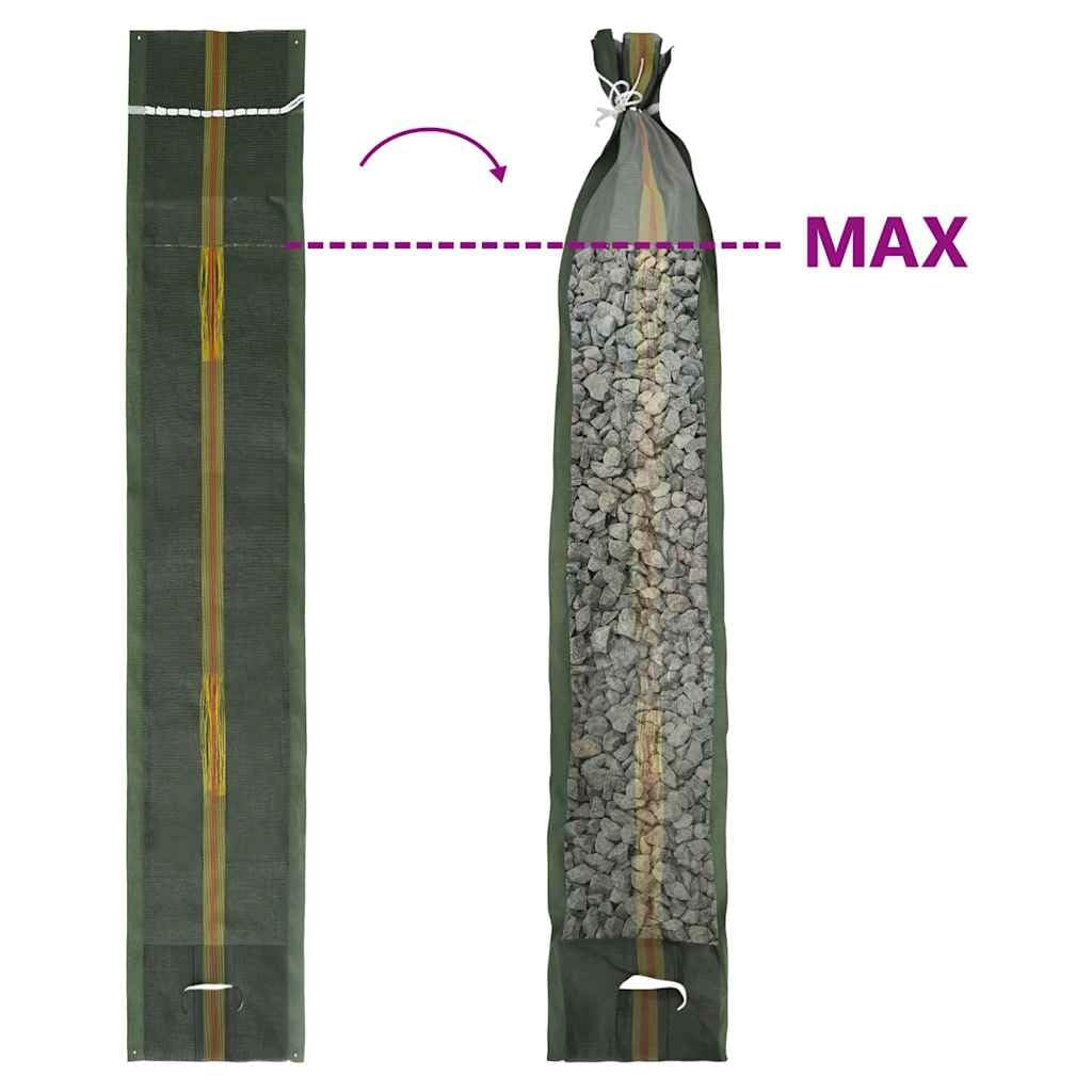 25 sacchi di sabbia, verde scuro, 103 x 25 cm, protezione contro le inondazioni per cantina e garage, sacco di sabbia resistente agli strappi, con maniglia per il trasporto e coulisse in HDPE