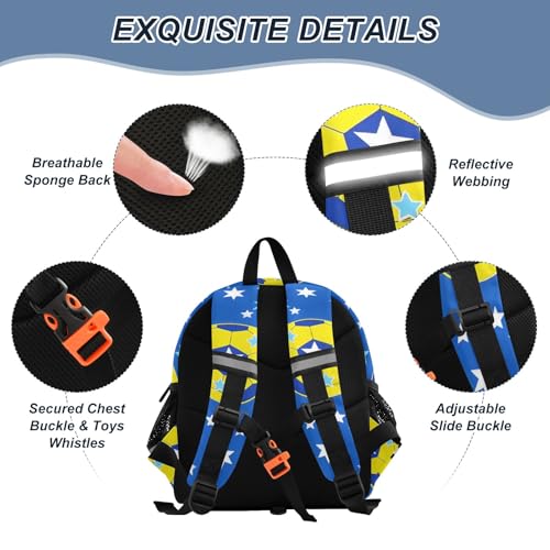 Kid's Backpack for Boys & Girls Toddler Bag Yellow Soccer Star Backpack with Safety Leash3
