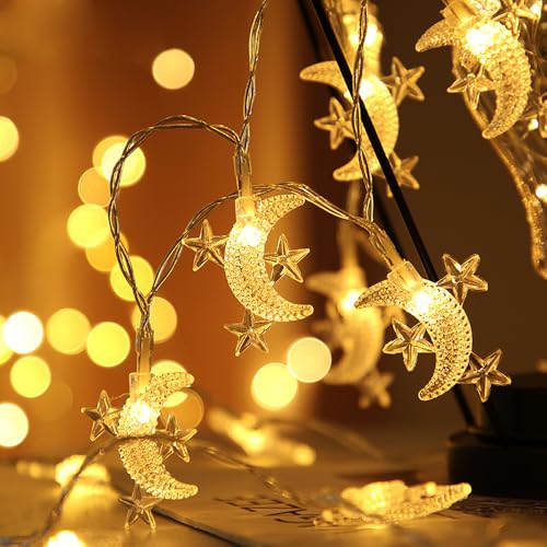 MUCHER Moon Star Fairy Lights 6M 40Pcs LED USB Powered String Lights Decoration Lightning for Christmas Wedding Birthday Valentine Party Bedroom Indoor&Outdoor (Warm White)