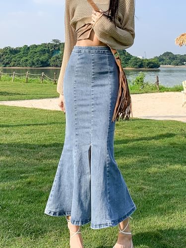 Amazon.co.jp: [YJSO] デニム マーメイド スカート ロング ハイ