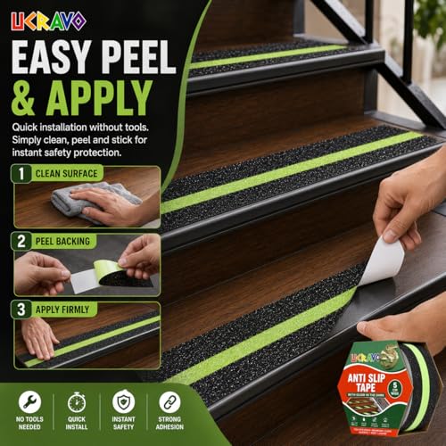 Image of UCRAVO Anti Slip Safety Grip Tape Non-Slip Traction Tapes With Glow In The Dark Non Skid Stage Safety Reduce The Risk Of Slipping For Indoor Or Outdoor Stair Tread Step, Other Slippery Surfaces