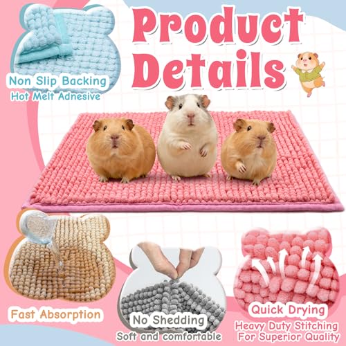 Guinea Pig Cage Liner, 4 PCS Washable Guinea Pig Bedding Fleece Mat, Reusable Pee Pads Mat for Small Animals, Reusable Bunny Rabbit Cage Liner Hamster Chinchilla Cage Accessories 16x12 Inch - Image 5