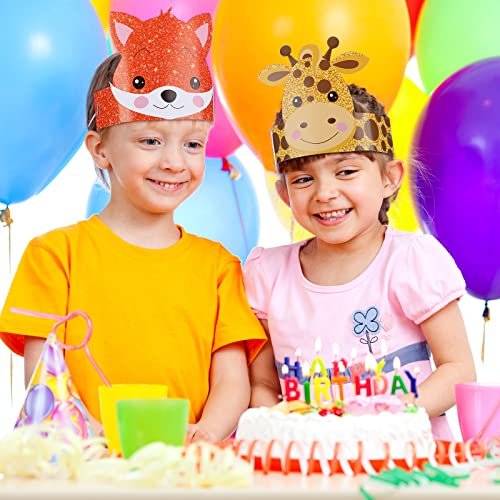 image for Gersoniel 24 Pcs Animal Birthday Party Hats & Headbands - Jungle Safar