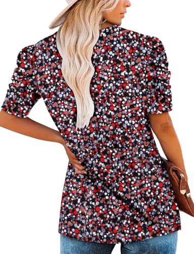 KISSMODA Tops for Womens Summer Cute Short Sleeve Shirts Trendy Notched Neck Blouses Casual Loose Pleated Tunics S-3Xl