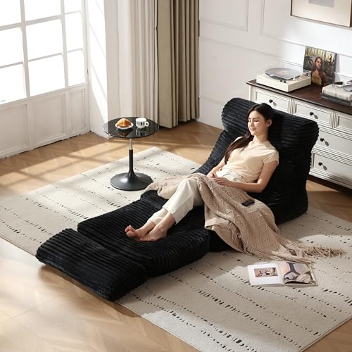 Image of XOFUGEM Premium Beige Bean Bag Chair for Adults with Armrest- Ultra Plush Memory Foam Lounge Sofa & Comfy Reading Nook Chair for Bedroom, Living Room & Dorm (Penguin, Darkgray)