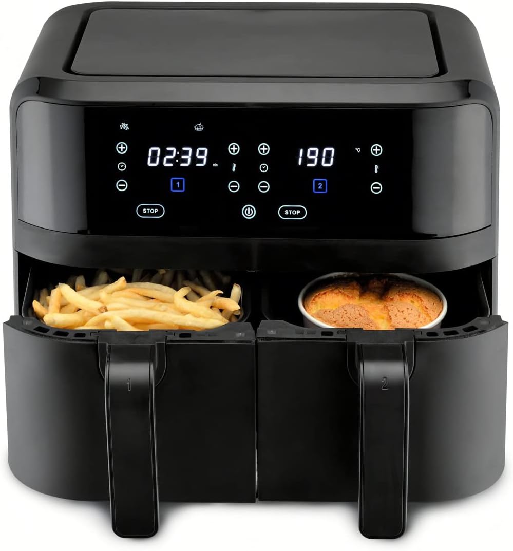 Anko 9L Twin Air Fryer 2Basket Air Fryer with 2 Independent Frying
