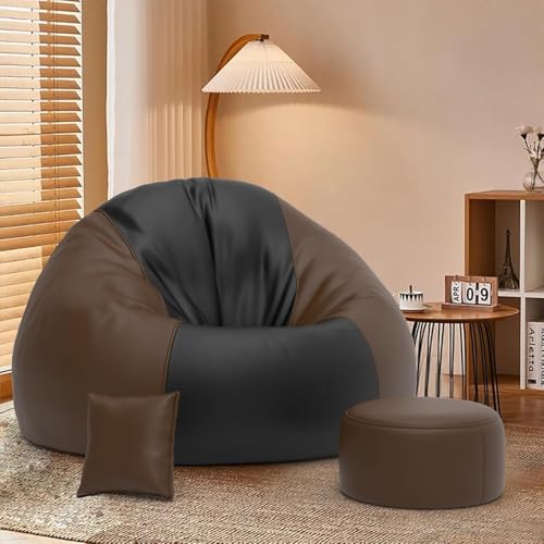 Image of Biggie Bean Bag Chair 6XL with Beans Filled-Duo Pop Sofa-Two Tone One Vibe-Crafted for Comfort-Styled for Elegance with Free Cushion & Footrest (Matching Color : Sofa, Black Brown)