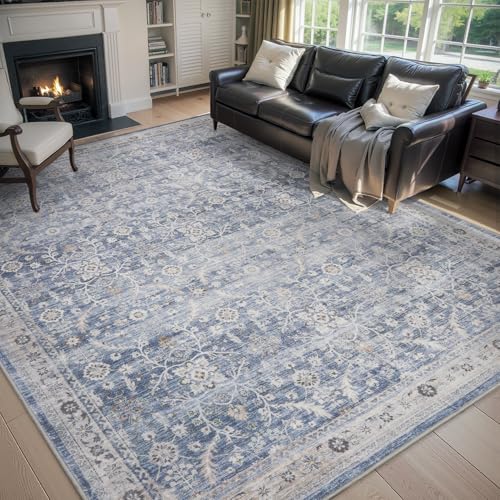 MontVoo-Vintage Area Rug 6X9 Blue Rugs for Living Room-Soft Distressed